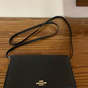 Coach Black Leather Wallet with Gold-Tone Accents